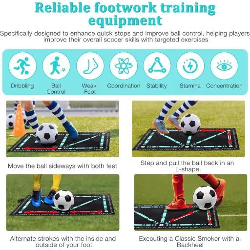 Mineup Futball Tréningszőnyeg 40x60cm - Csúszásgátló Labdakontroll Edzőszőnyeg Gyerekeknek, Kék Diatomit Anyagból, Lépéstechnika Fejlesztő
