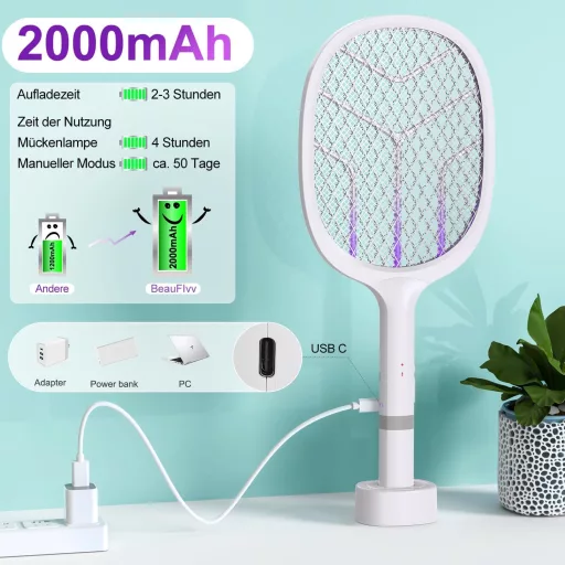 BeauFIvv elektromos légyfogó UV csapda 4800V USB töltős szúnyog és legyirtó 2db