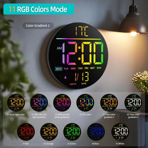 Maxstar 10 Hüvelykes Digitális Falióra Távirányítóval, RGB LED Kijelző, Hőmérsékletes Ébresztőóra
