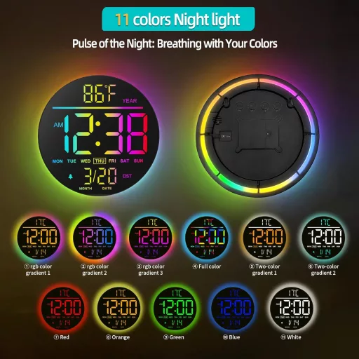 Maxstar 10 Hüvelykes Digitális Falióra Távirányítóval, RGB LED Kijelző, Hőmérsékletes Ébresztőóra