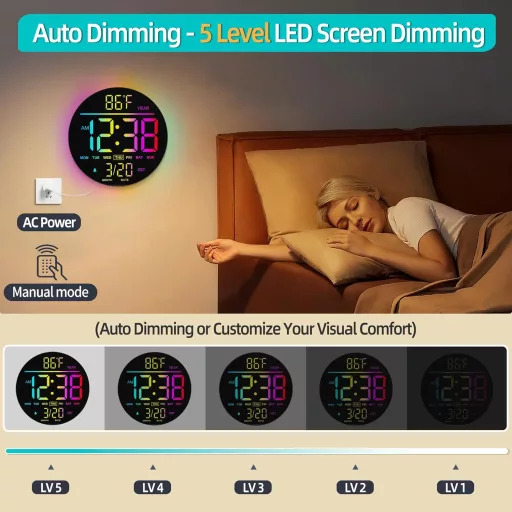 Maxstar 10 Hüvelykes Digitális Falióra Távirányítóval, RGB LED Kijelző, Hőmérsékletes Ébresztőóra