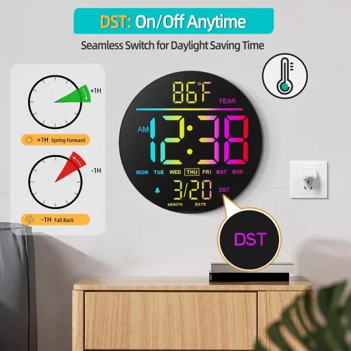 Maxstar 10 Hüvelykes Digitális Falióra Távirányítóval, RGB LED Kijelző, Hőmérsékletes Ébresztőóra