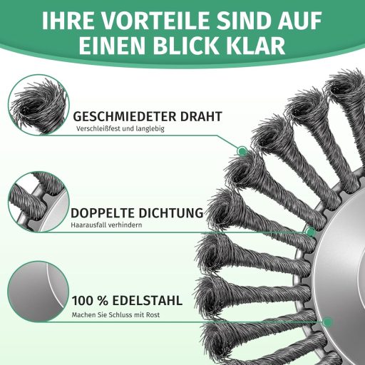 TGNISI 25,4mm Fűkasza Kefe Rozsdamentes Acél Gyomirtó Fűnyíró Tartozék 8"