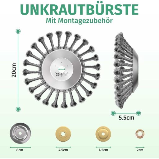 TGNISI 25,4mm Fűkasza Kefe Rozsdamentes Acél Gyomirtó Fűnyíró Tartozék 8"