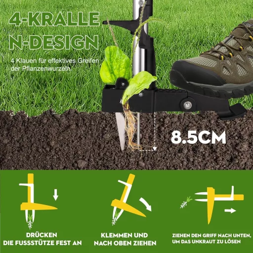 Tiemlet Gyomirtó Kapa 4 Ágú Rozsdamentes Acél 105 cm Sárga Csúszásmentes Nyéllel Pitypang Bogáncs Eltávolító Kertészeti Eszköz