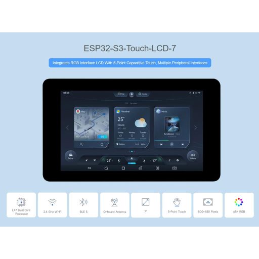 Waveshare ESP32-S3 7 hüvelykes érintőképernyős fejlesztői panel Wi-Fi Bluetooth