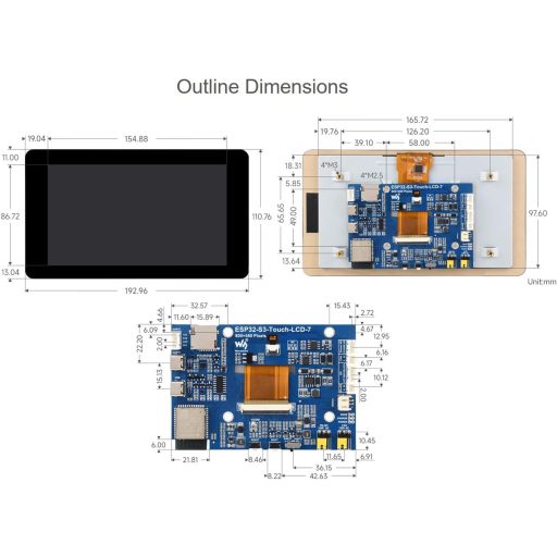 Placă de dezvoltare Waveshare ESP32-S3 cu ecran tactil de 7 inchi, Wi-Fi și Bluetooth