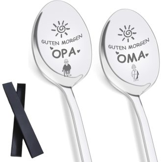   ZmdecQna 2 db Gravírozott Kávéskanál Nagymama Nagypapa Ajándék Személyre Szabott Rozsdamentes Acél