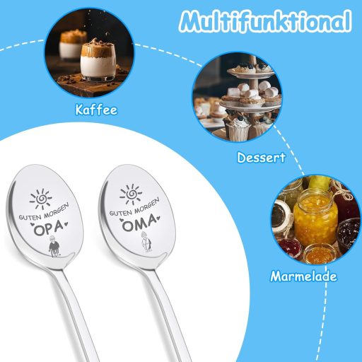 ZmdecQna 2 db Gravírozott Kávéskanál Nagymama Nagypapa Ajándék Személyre Szabott Rozsdamentes Acél