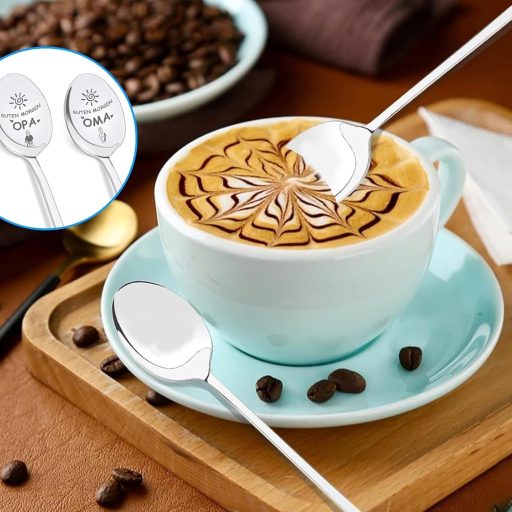 ZmdecQna 2 db Gravírozott Kávéskanál Nagymama Nagypapa Ajándék Személyre Szabott Rozsdamentes Acél