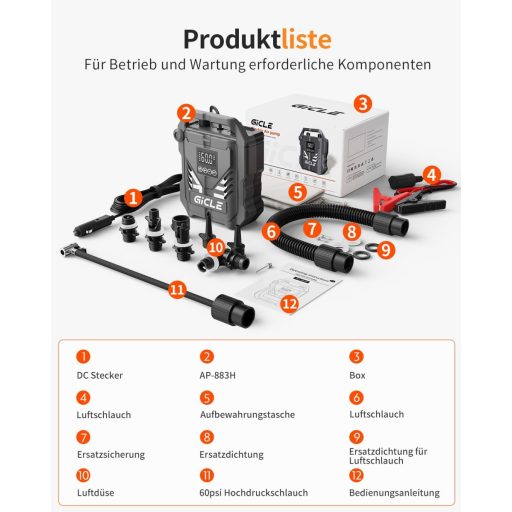 Gicle 60PSI električna SUP pumpa s dvostupanjskim brzim napuhavanjem i 12V priključkom za auto