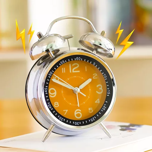 Ceas deșteptător retro WIYETY cu dublu clopoțel, lumină de noapte, mecanism quartz silențios