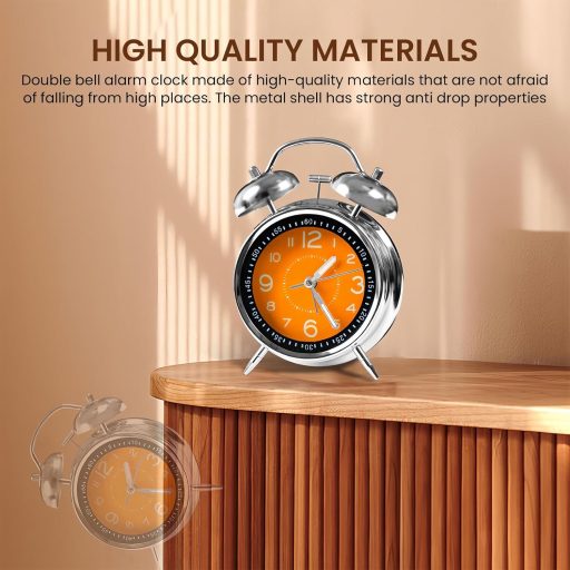 Ceas deșteptător retro WIYETY cu dublu clopoțel, lumină de noapte, mecanism quartz silențios