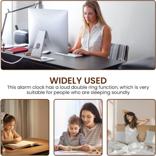 Ceas deșteptător retro WIYETY cu dublu clopoțel, lumină de noapte, mecanism quartz silențios