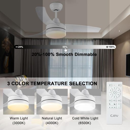 CJOY 107 cm Mennyezeti Ventilátor Világítással, Távirányítóval, 6 Fokozat, Csendes Működés