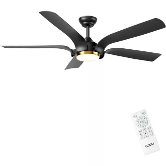   CJOY 142 cm-es mennyezeti ventilátor LED lámpával, távirányítóval, 6 fokozat, fekete-arany - Black Gold