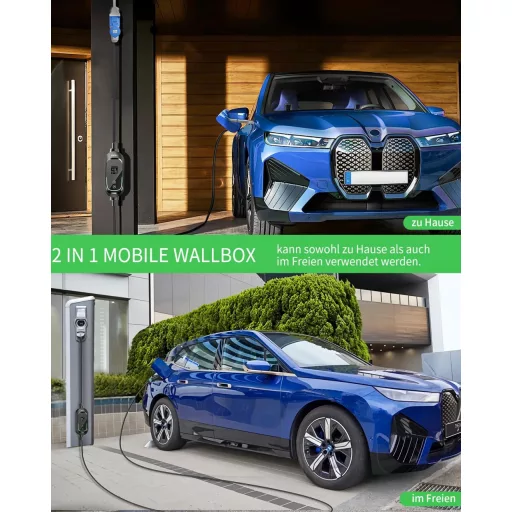 INFGO Mobil Wallbox 7.36 kW 1-fázis Type 2 kábellel, Tesla Model Y/3, VW ID.3, BMW i4 kompatibilis
