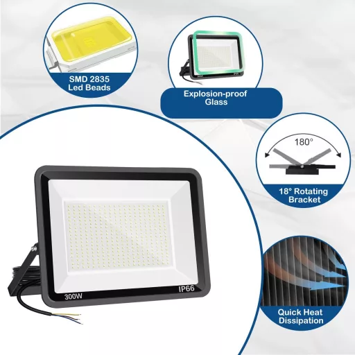 Niserelesa 300W LED Kültéri Reflektor 30000 lm IP66 Vízálló Meleg Fehér