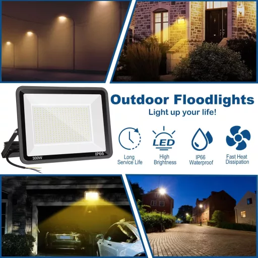 Niserelesa 300W LED Kültéri Reflektor 30000 lm IP66 Vízálló Meleg Fehér