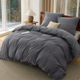   BEDSURE 4 részes pamut ágyneműhuzat szett 135x200 cm antracit szürke cipzárral