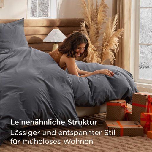 BEDSURE 4 részes pamut ágyneműhuzat szett 135x200 cm antracit szürke cipzárral