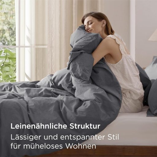 BEDSURE 4 részes pamut ágyneműhuzat szett 135x200 cm antracit szürke cipzárral