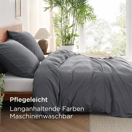 BEDSURE 4 részes pamut ágyneműhuzat szett 135x200 cm antracit szürke cipzárral