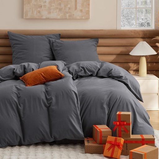 BEDSURE 4 részes pamut ágyneműhuzat szett 135x200 cm antracit szürke cipzárral