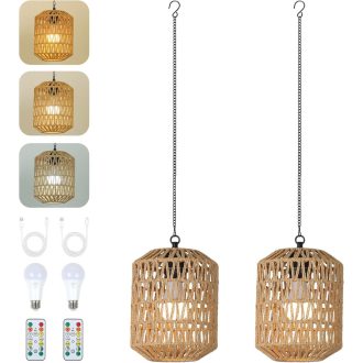   Rayofly Rattan Függőlámpa Akkumulátoros 2db Távirányítóval Kültéri Kerti Lámpa