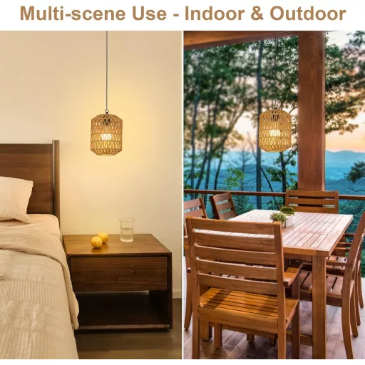 Rayofly Rattan Függőlámpa Akkumulátoros 2db Távirányítóval Kültéri Kerti Lámpa