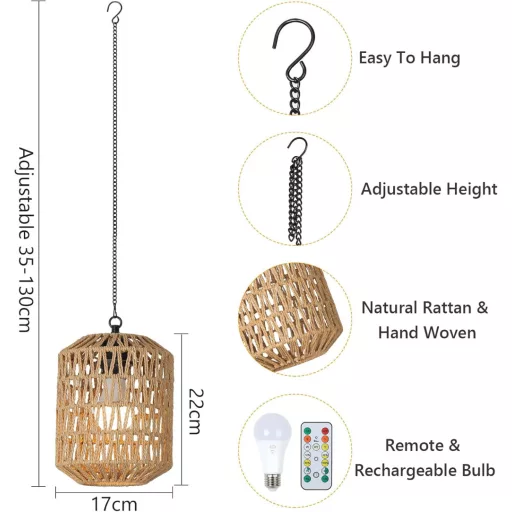 Rayofly Rattan Függőlámpa Akkumulátoros 2db Távirányítóval Kültéri Kerti Lámpa