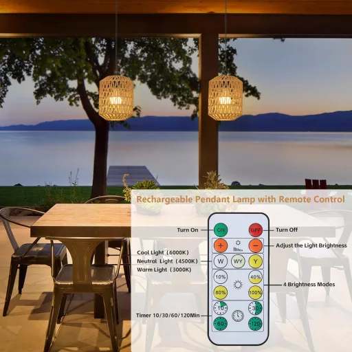 Rayofly Rattan Függőlámpa Akkumulátoros 2db Távirányítóval Kültéri Kerti Lámpa