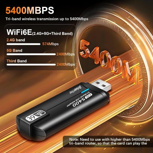 ZHITING WiFi 6E USB WLAN adapter PC-hez, AXE5400 tri-band 6GHz/5GHz/2.4GHz, WPA3 titkosítás