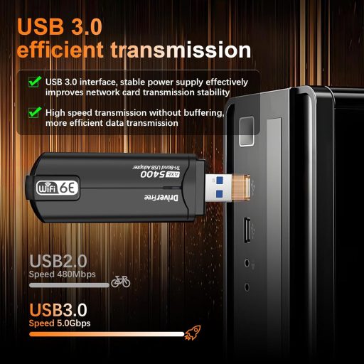 ZHITING WiFi 6E USB WLAN adapter PC-hez, AXE5400 tri-band 6GHz/5GHz/2.4GHz, WPA3 titkosítás