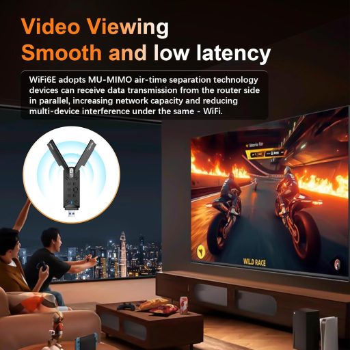 ZHITING WiFi 6E USB WLAN adapter PC-hez, AXE5400 tri-band 6GHz/5GHz/2.4GHz, WPA3 titkosítás