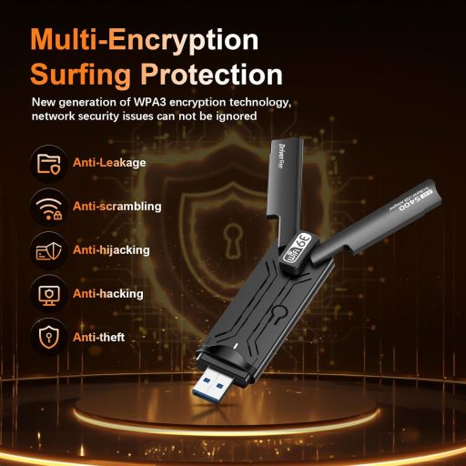 ZHITING WiFi 6E USB WLAN adapter PC-hez, AXE5400 tri-band 6GHz/5GHz/2.4GHz, WPA3 titkosítás