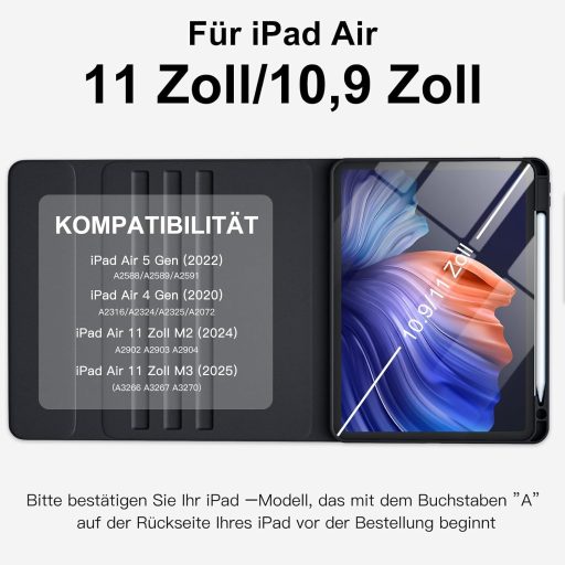 Vobafe iPad Air 11" M4/M3/M2 és 10.9" Tok Billentyűzettel, 7 Szín LED, QWERTZ, Szürke