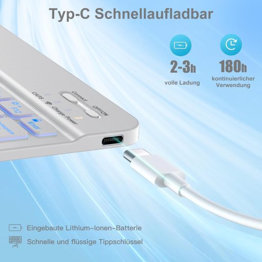 Vobafe iPad Air 11" M4/M3/M2 és 10.9" Tok Billentyűzettel, 7 Szín LED, QWERTZ, Szürke