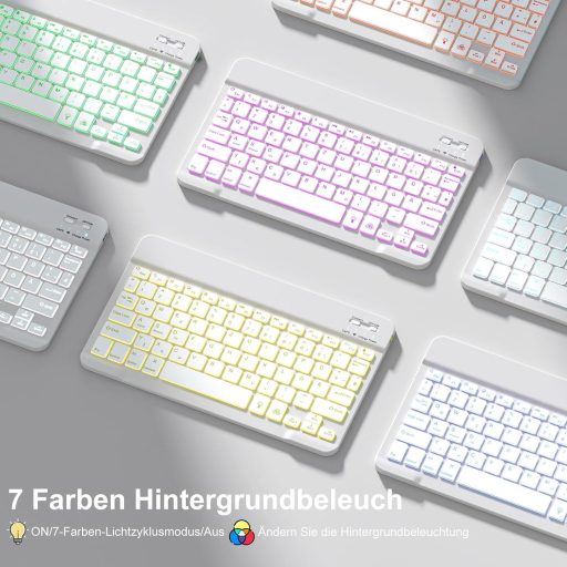 Vobafe iPad Air 11" M4/M3/M2 és 10.9" Tok Billentyűzettel, 7 Szín LED, QWERTZ, Szürke