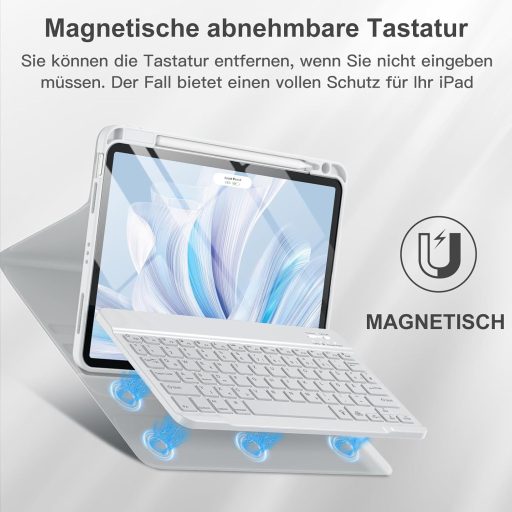 Husă cu tastatură Vobafe pentru iPad Air 11" M4/M3/M2 și 10.9", LED cu 7 culori, QWERTZ, Gri