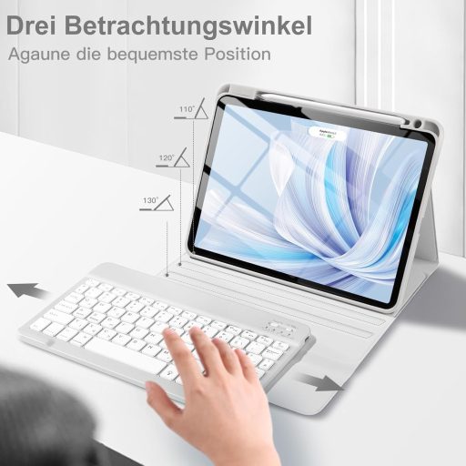 Husă cu tastatură Vobafe pentru iPad Air 11" M4/M3/M2 și 10.9", LED cu 7 culori, QWERTZ, Gri