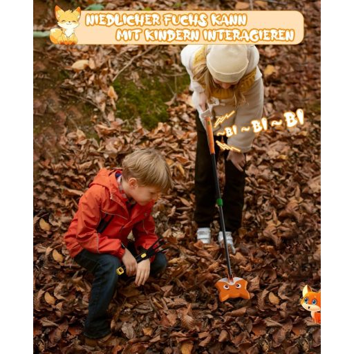 Detský detektor kovov OKESAM, nastaviteľná dĺžka 30–38 cm, s prenosnou lopatkou a hrabľami