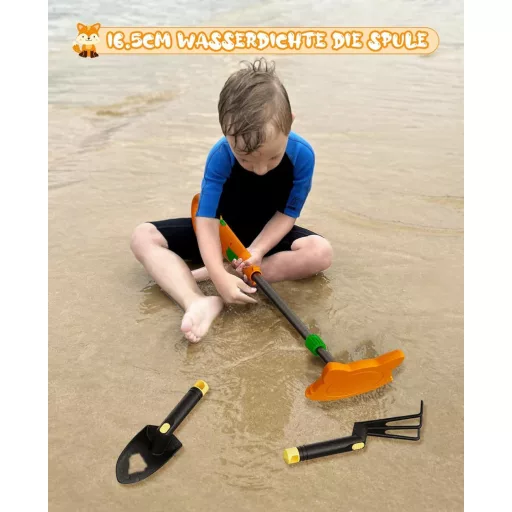 OKESAM Gyerek Fémkereső 30-38cm Állítható Hordozható Lapát Gereblyével