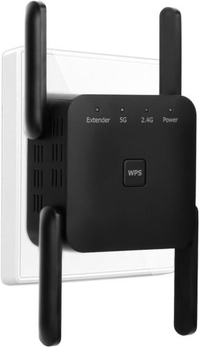 Aenxwa 1200 Mbit/s Dual Band WiFi Jelerősítő és Repeater, 4 Antennás 360° Lefedettség, Router/Access Point Mód, LAN/WAN Port, 15 Eszköz Támo