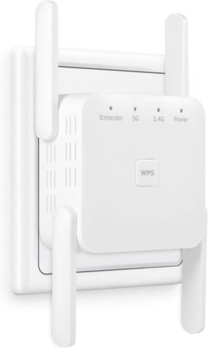 Aenxwa 1200 Mbit/s Dual Band WiFi Jelerősítő és Repeater - 2.4 GHz + 5 GHz, 360° Lefedettség, 15 Eszköz Támogatás, Hőelvezető Kialakítás, Fe