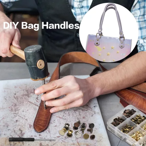 Set Juyibaao de 150 șuruburi Chicago, M5x6/8mm, pentru prelucrarea pielii, legătorie, albume, 5 culori, cu unelte