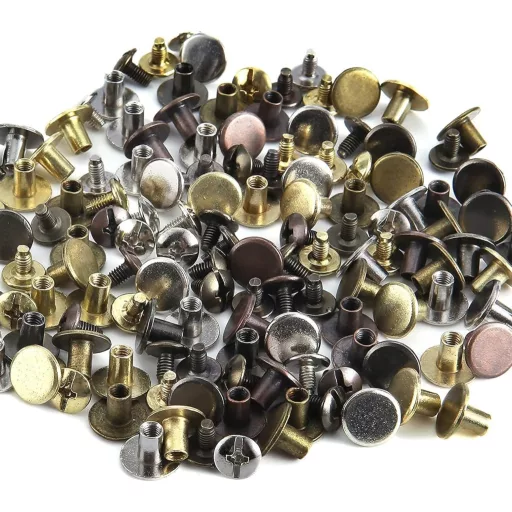 Set Juyibaao de 150 șuruburi Chicago, M5x6/8mm, pentru prelucrarea pielii, legătorie, albume, 5 culori, cu unelte