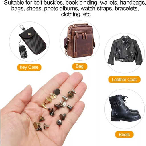 Juyibaao 150 db-os Chicago csavar készlet, M5x6/8mm, bőrmunkához, könyvkötéshez, albumokhoz, 5 színben, szerszámokkal