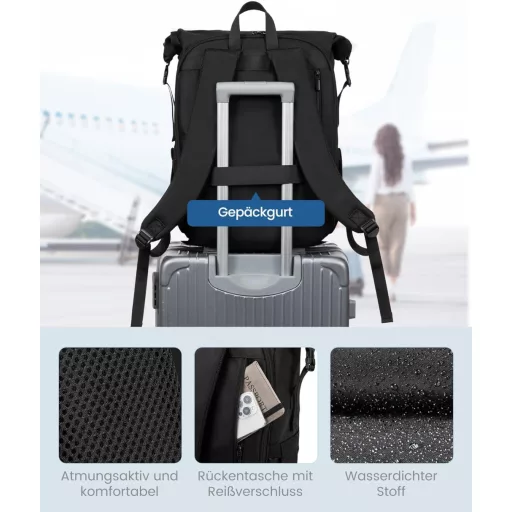 LOVEVOOK Rolltop Ruksak na 17-palcový Notebook - Vodoodolný, Veľký Unisex Ruksak do Školy, na Vysokú Školu, Cestovanie a Cyklistiku - Čierny