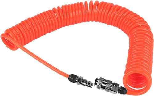 SRJQXH Kompresszor Tömlő 6m - Visszahúzható Levegőcső 1/4" Csatlakozóval, Robbanásbiztos Spiráltömlő, Narancssárga, 8mm Külső Átmérő, Műhely